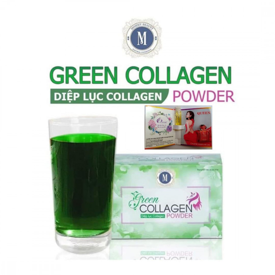 Thực Phẩm Bảo Vệ Sức Khỏe Diệp lục Collagen (Green Collagen Powder) Mẫu mới có màng co + Tặng kèm mẫu test Nước hoa Charme Queen - đẹp da, chống lão hóa, cân bằng nội tiết