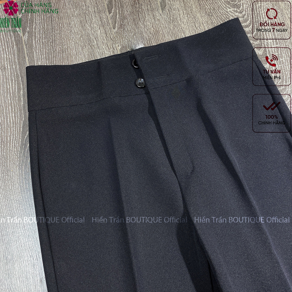 Quần ống rộng Hiền Trần BOUTIQUE lưng cạp cao 2 cúc baggy vải nữ dài suông loe culottes màu đen