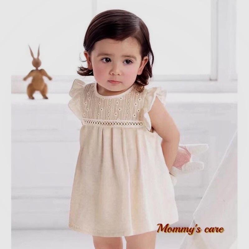 Váy trắng bé gái hè 100% organic cotton hữu cơ tự nhiên cho bé gái 0-6y