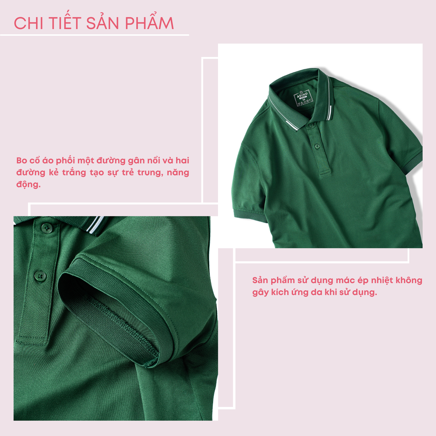 Áo polo nữ màu xanh lá (xanh ve chai) phối viền ADINO vải polyester cotton không bai xù dáng công sở slimfit hơi ôm trẻ trung APN05