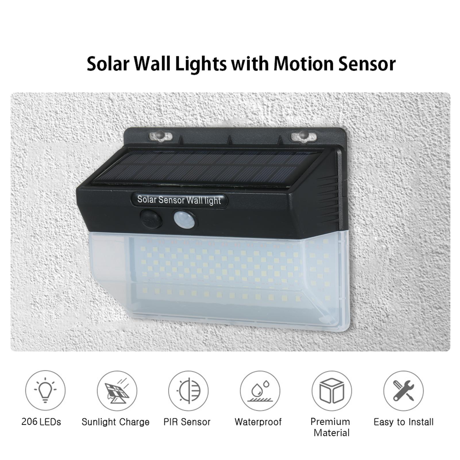 Đèn năng lượng mặt trời, cảm biến chuyển động, không dây 206 LED, chống nước tiêu chuẩn IP65