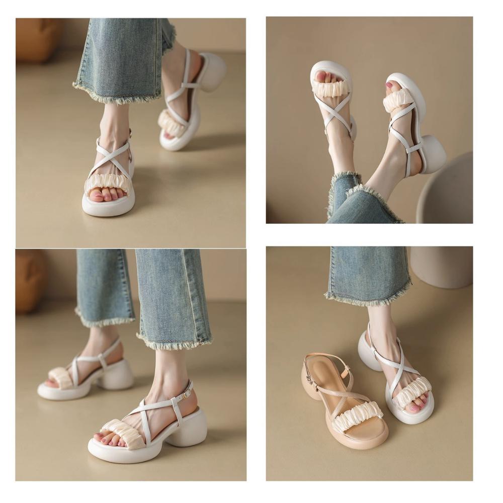 Sandal nữ đế cao 6.5cm chất da bò mềm mại - xăng đan nữ da bò - giày cao gót nữ cao cấp