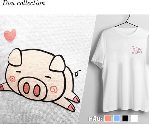 Áo Thun Unisex Tay Ngắn Icon Họa Cô Bé Heo