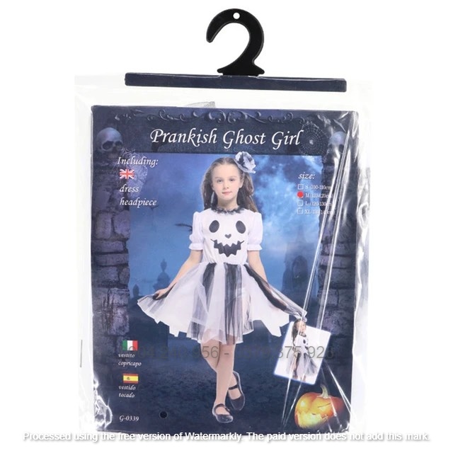 Bộ váy, đầm có nơ kẹp tóc hóa trang Halloween Ghost Girl cho bé gái