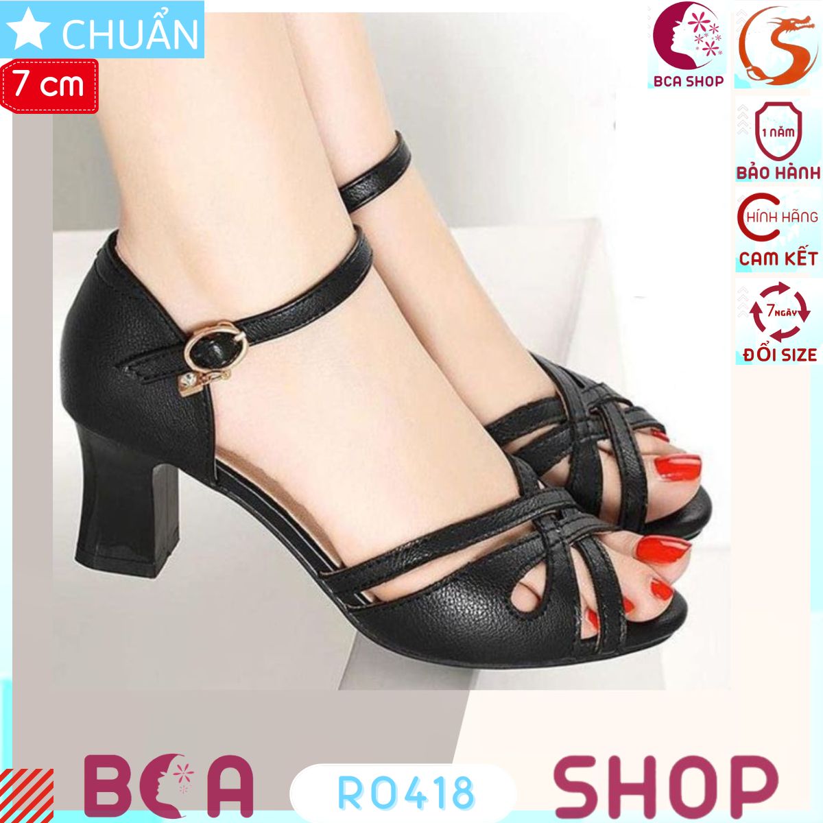 Giày cao gót nữ 7p RO418 ROSATA tại BCASHOP hở mũi, kiểu SANDAL đan từ nhiều sợi nhỏ rất tôn dáng chân - màu đen