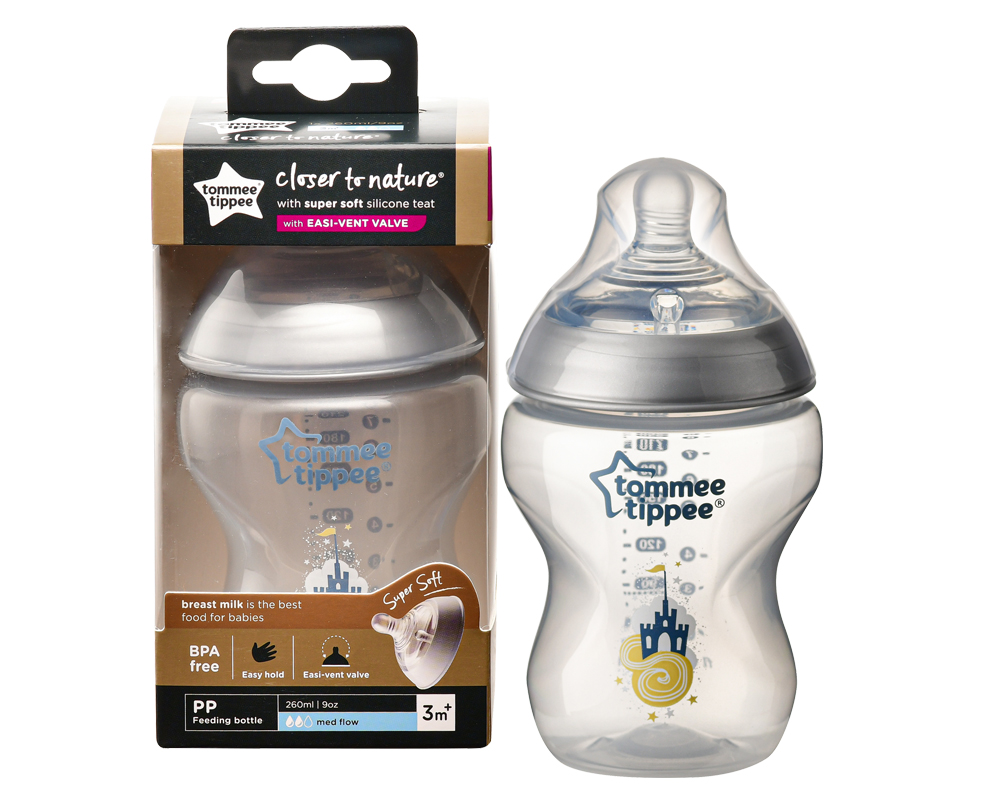 Bình Sữa PP Ty Siêu Mềm Tự Nhiên Tommee Tippee Natural Start 150ml, Núm Ty Của Bình 0-3 Tháng - Hoạ Tiết