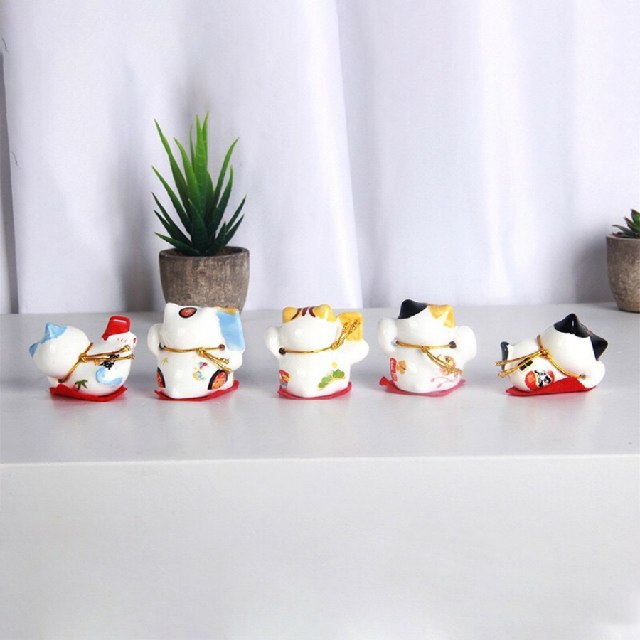 SET NGŨ MÈO THẦN TÀI ĐA PHÚ ĐA TÀI loại lớn cao 5 cm