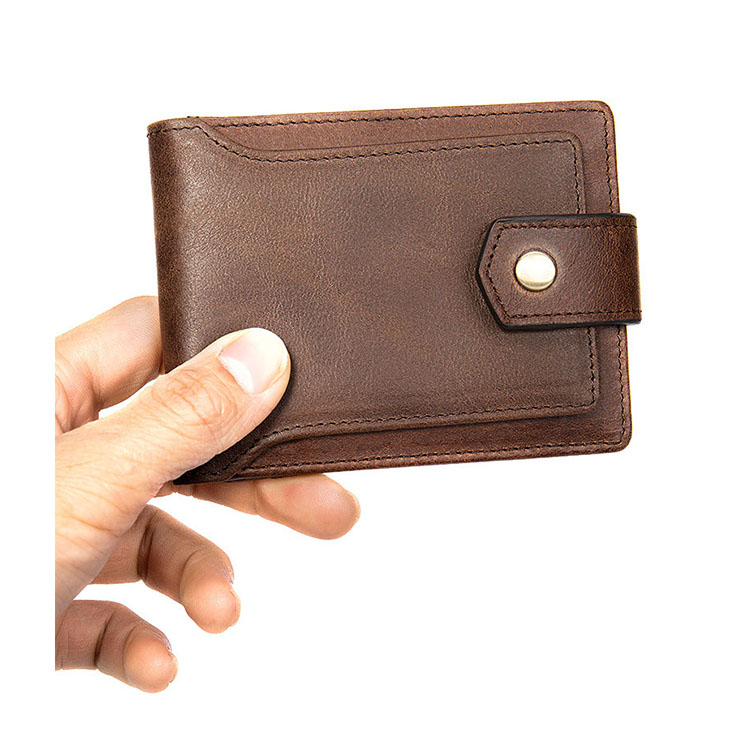 Ví nam ngang cúc bấm BHM7325 Da bò thật, chống RFID