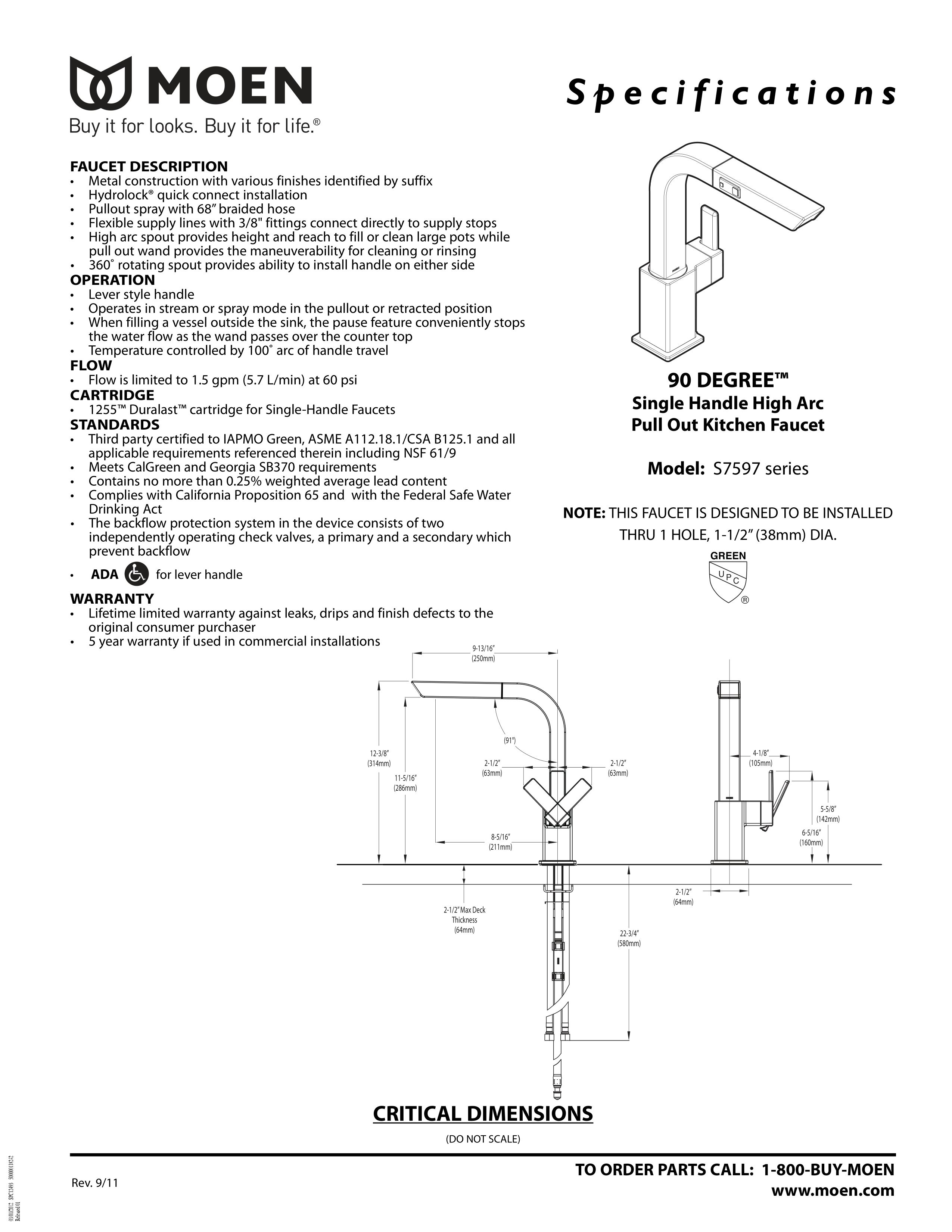 Vòi rửa chén dây rút MOEN S7597C (HÀNG CHÍNH HÃNG)