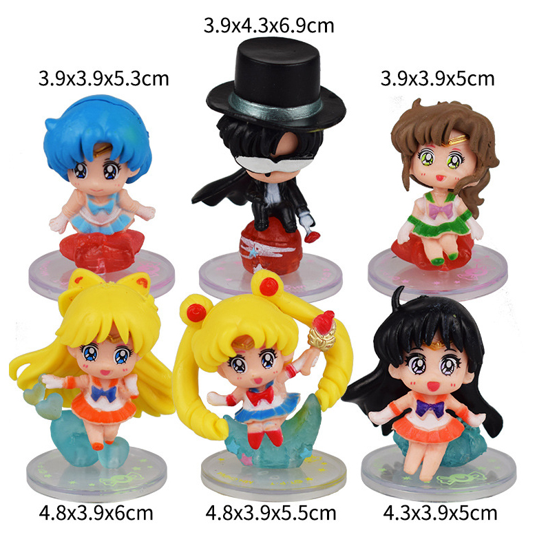 Bộ sưu tập 06 Mô Hình Thủy Thủ Mặt Trăng Sailor Moon (4-6 cm) trang trí bàn học