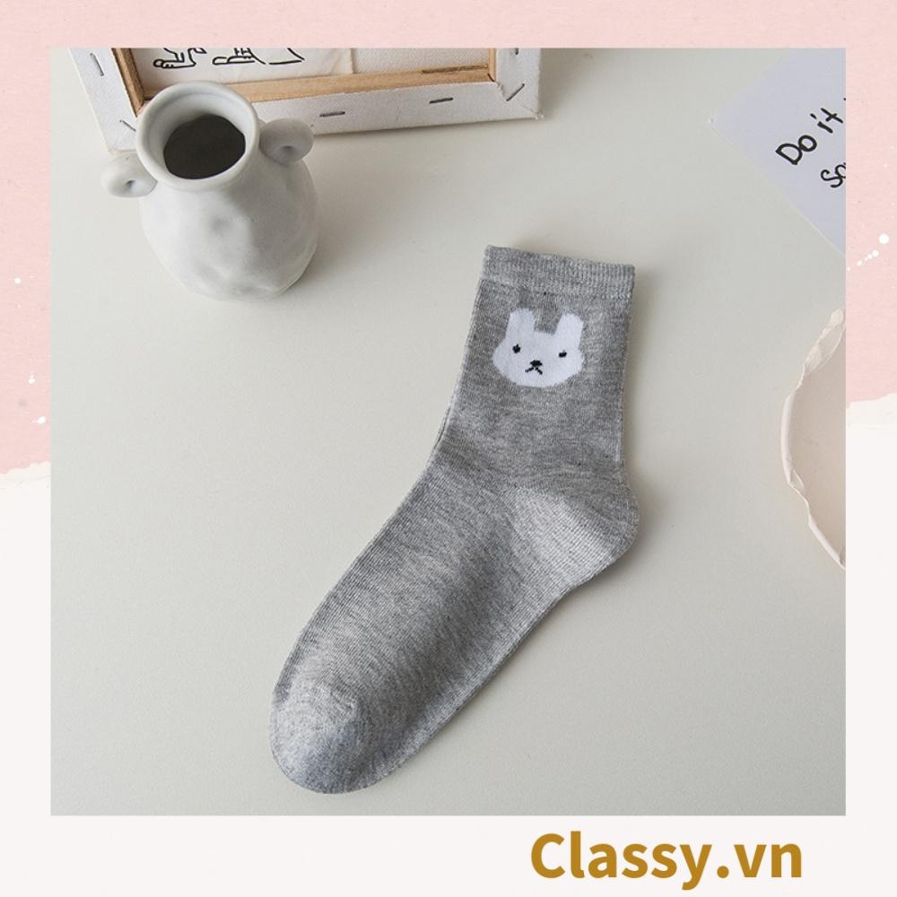 1 đôi Tất cổ cao, vớ cổ cao Classy nhiều màu chất cotton in hình gấu G1686