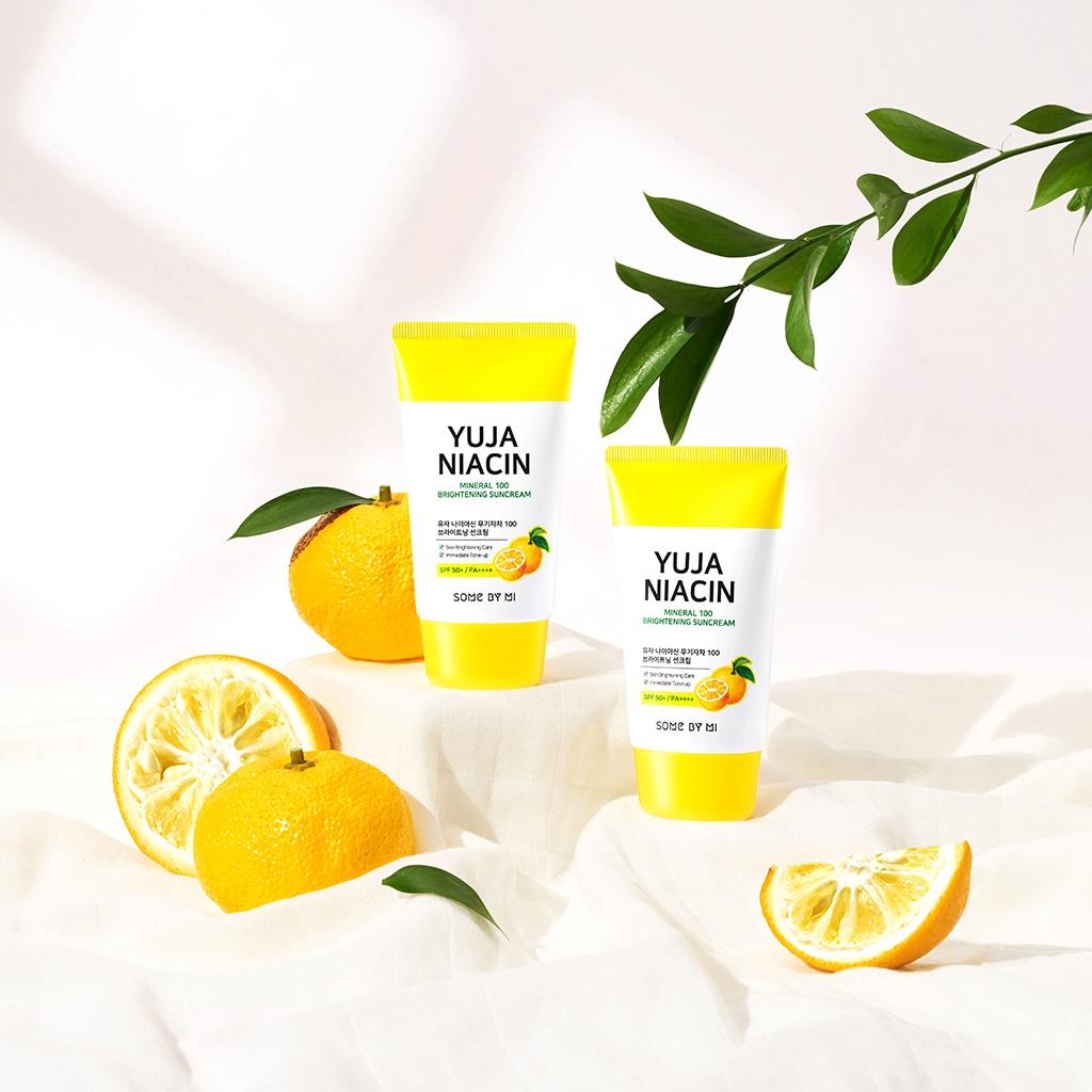 Kem Chống Nắng Nâng Tone, Dưỡng Sáng Da Some By Mi Yuja Niacin 100 Mineral Brightening Suncream SPF50+ PA++++ 50ml + Tặng kèm 1 băng đô tai mèo xinh xắn ( màu ngẫu nhiên)