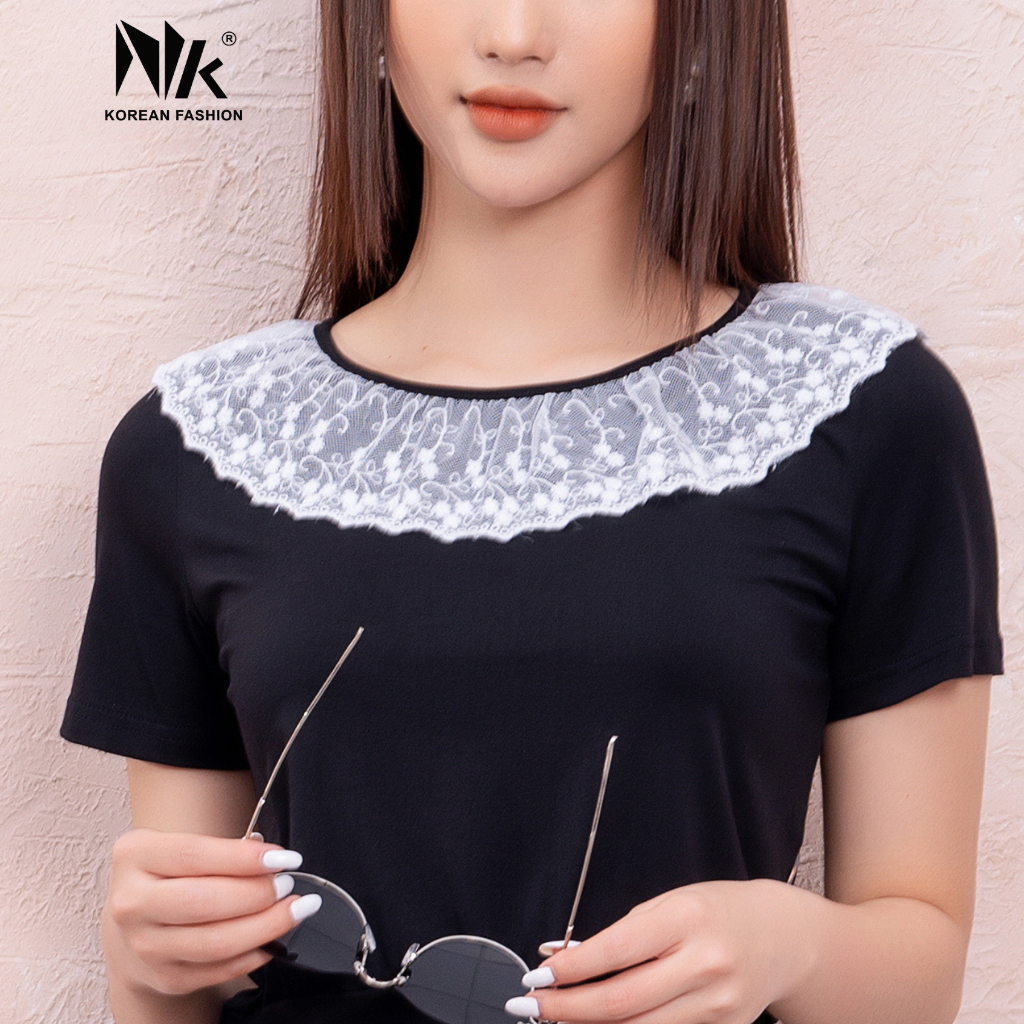 Áo Thun Nữ NK Fashion Thiết Kế Cổ Bèo Thanh Lịch, Chất Liệu Vải Nhập Khẩu Hàn Mềm Mại, Thoáng Mát NKAT2201006