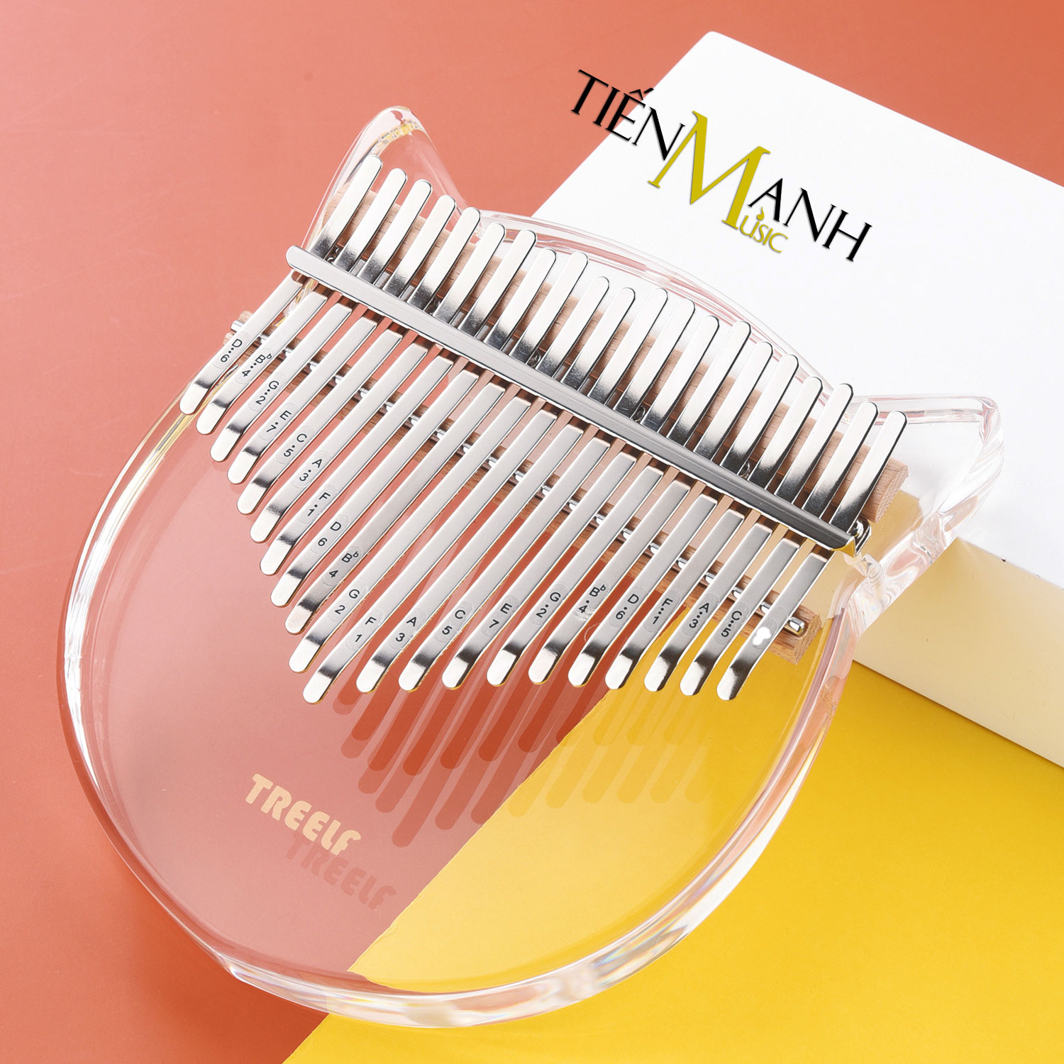 Đàn Kalimba Trong Suốt Treelf TF-21C Hình Mèo - 21 Phím Acrylic TF-21C (Hộp cứng chống sốc, Búa chỉnh âm, Sticker dán note, Khăn lau, Sách học) - Kèm Móng Gẩy DreamMaker