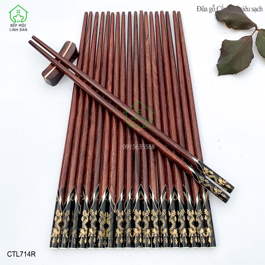 Đũa Cẩm đầu 3D Rồng vàng_Tượng trưng cho sự Thịnh vượng_Bộ 10 đôi tặng hộp
