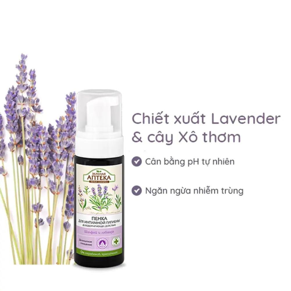 DDVS Phụ Nữ Dạng Bọt Cân Bằng Độ pH Vùng Kín Zelenaya Apteka Cây Xô Thơm Và Lavender 150ml