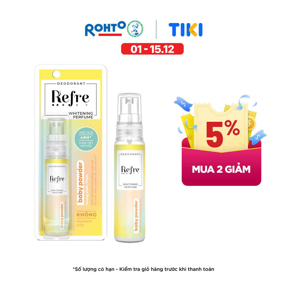 Xịt Khử Mùi Dưỡng Trắng Hương Nước Hoa Refre Whitening Baby Powder Hương Phấn Thơm