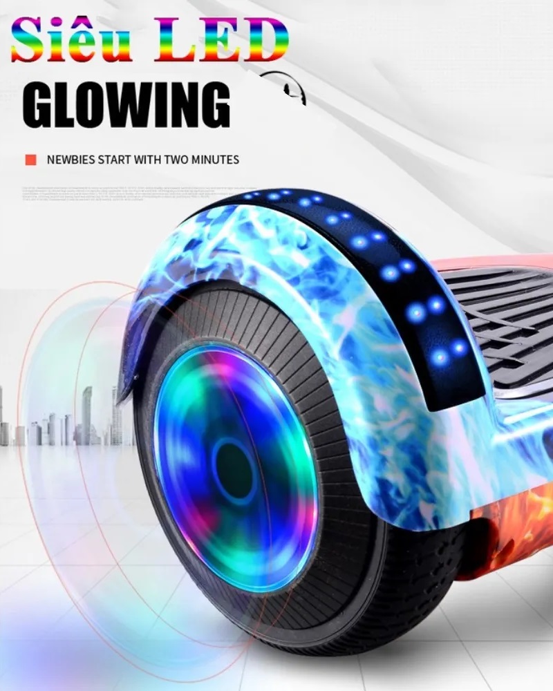 Xe Điện Cân Bằng 2 bánh lớn 6.5 inch Kèm tay chống - Nhạc - Bluetooth tặng miếng bảo vệ + đồng hồ LED + tặng đồ bảo hộ - Hàng Nhập Khẩu