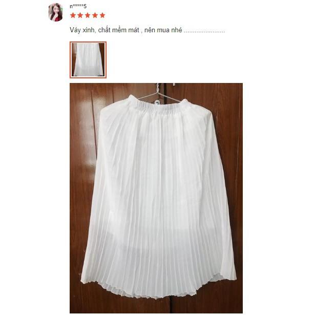 Chân váy xếp ly trắng dài midi