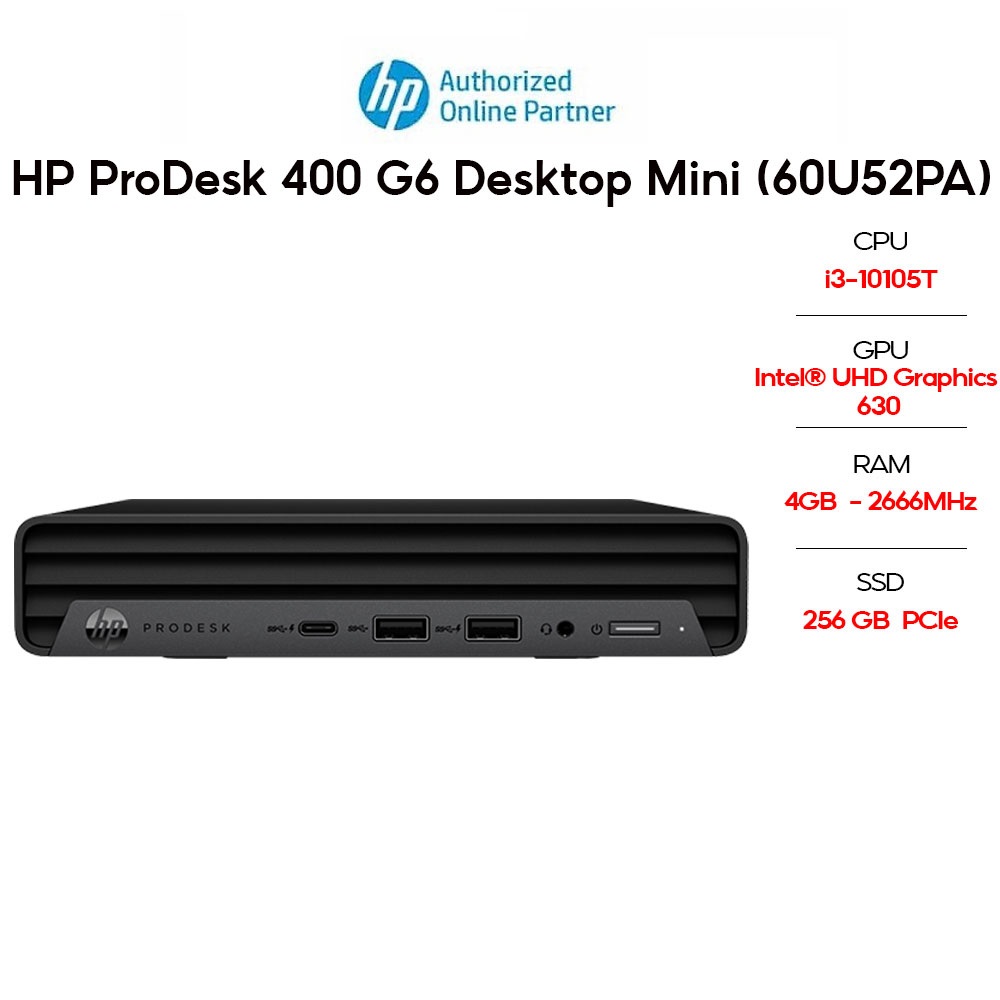 PC HP ProDesk 400 G6 Desktop Mini (60U52PA) (i3-10105T | 4GB | 256GB | Intel UHD Graphics 630 | Win 11) Hàng chính hãng