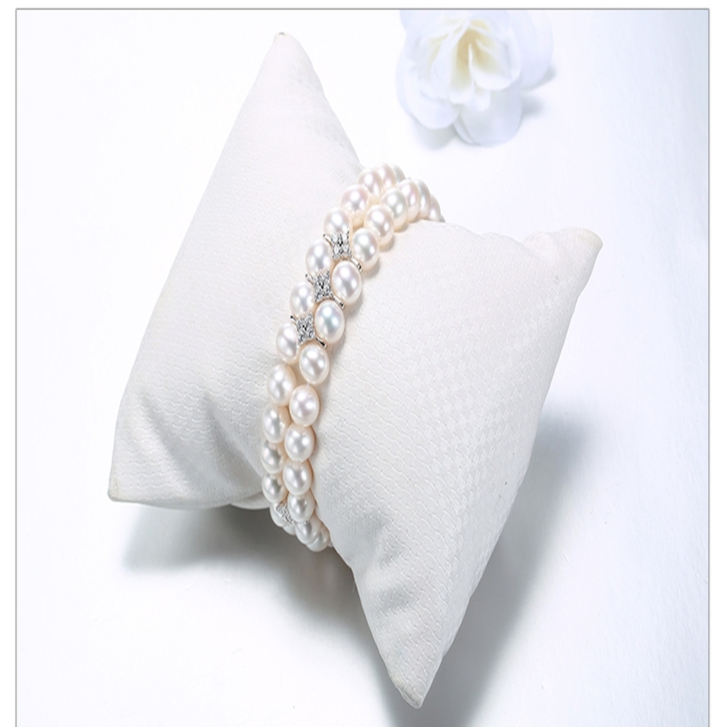 Vòng Tay Ngọc Trai Nước Ngọt Thiên Nhiên Cao Cấp - Chuỗi Đôi Tròn Mix - Trang Sức Cô Tấm - CZ PEARL - Trắng - CTJ2709
