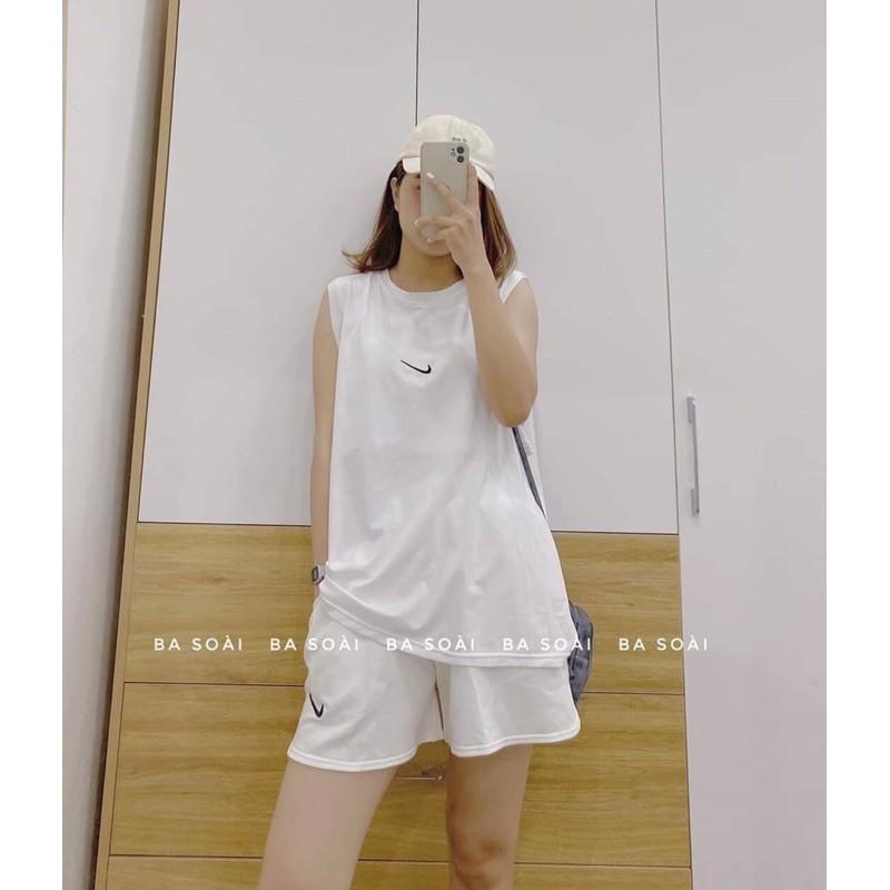 Bộ Thể Thao Nữ 3 Lỗ Logo Hai Màu Siêu Xinh Set Áo Quần Ngắn Tanktop Nữ Dáng Sporty So Hot