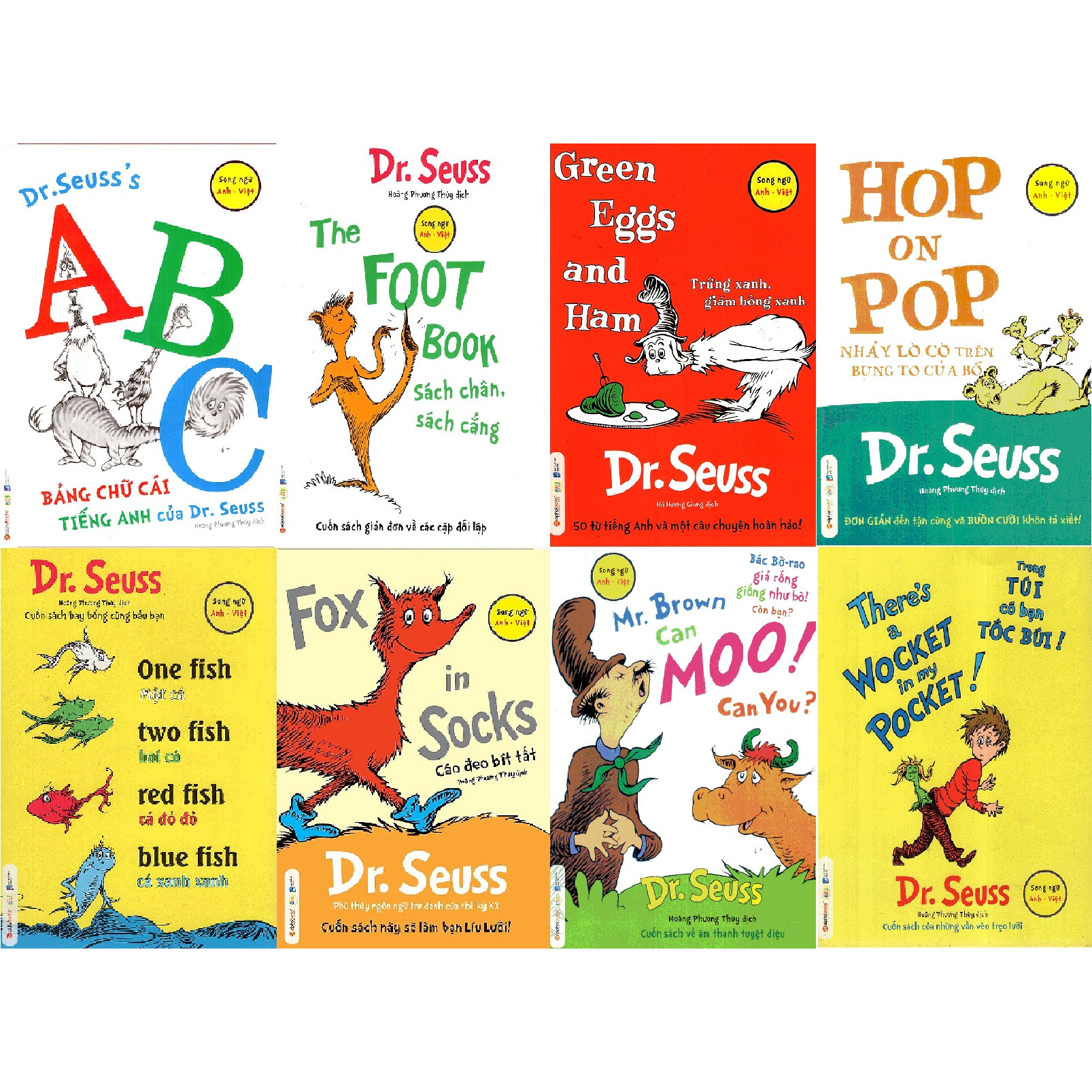 Bộ 8 Cuốn Sách Song Ngữ Dr. Seuss Kinh Điển Giúp Trẻ Học Tiếng Anh (Tặng Kèm Tickbook)