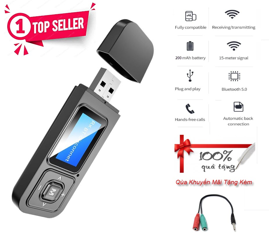 Hàng Chính Hãng - Bộ Thu Phát Bluetooth BT-03-LJA Bluetooth 5.0 Phạm Vi 15m Dễ Sử Dụng Chế Độ Chuyển Đổi Linh Hoạt Âm Thanh Hi-Fi Màn LCD Nhỏ Gọn Hỗ Trợ Đàm Thoại Tương Thích Rộng Rãi Android Ios TV PC Pin Lithium 4 tiếng Cổng Sạc Micro USB - ROGTZ