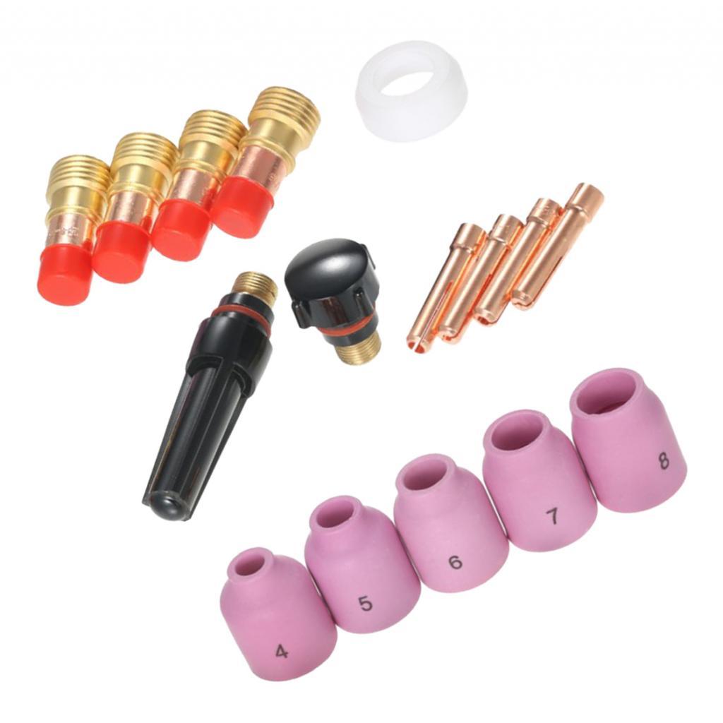 16X Hàn Tig Đèn Pin Sơ Khai Khí Ống Kính Bộ Cốc Collet Thân Vòi Phun WP 17 18 26