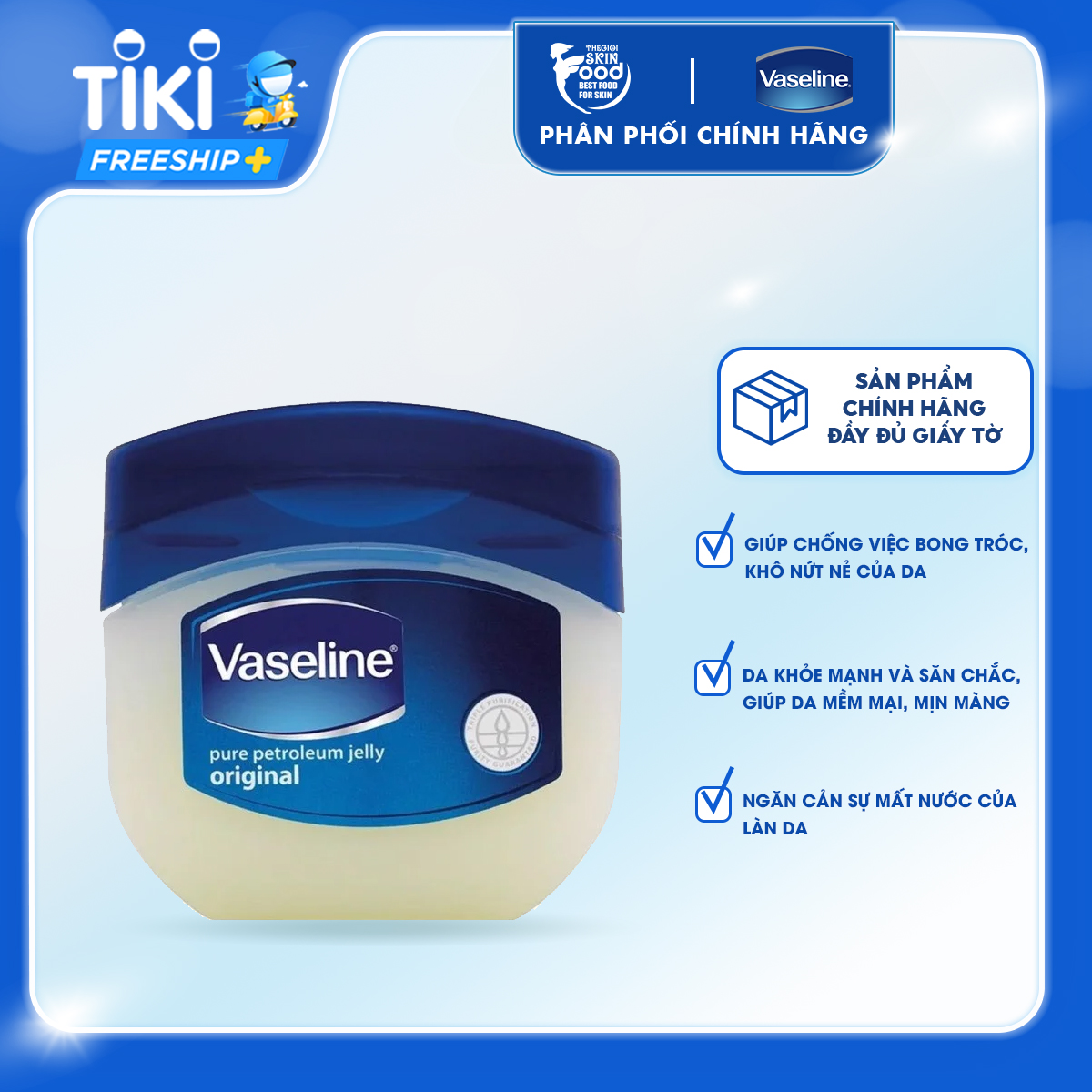 Sáp Dưỡng Ẩm Phục Hồi Da Khô, Nứt Nẻ Vaseline Pure Petroleum Jelly Original