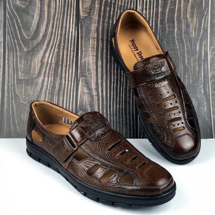 Giày lười nam da bò thật, thiết kế mùa hè thoáng mát hàng Việt xuất xịn- HS063 đen