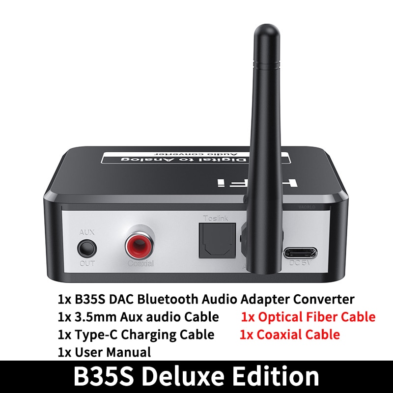 Kèm Quà Tặng 199K - Bộ Giải Mã DAC Và Thu Nhận Âm Thanh B35S Bluetooth 5.2 Hỗ Trợ Kết Nối Optical/Coaxial/AUX/USB. B35S Bluetooth Audio Receiver DAC Digital to Analog Converter 3.5MM AUX USB U Disk Spdif Toslink Optical Coaxial Jack Wireless Adapter