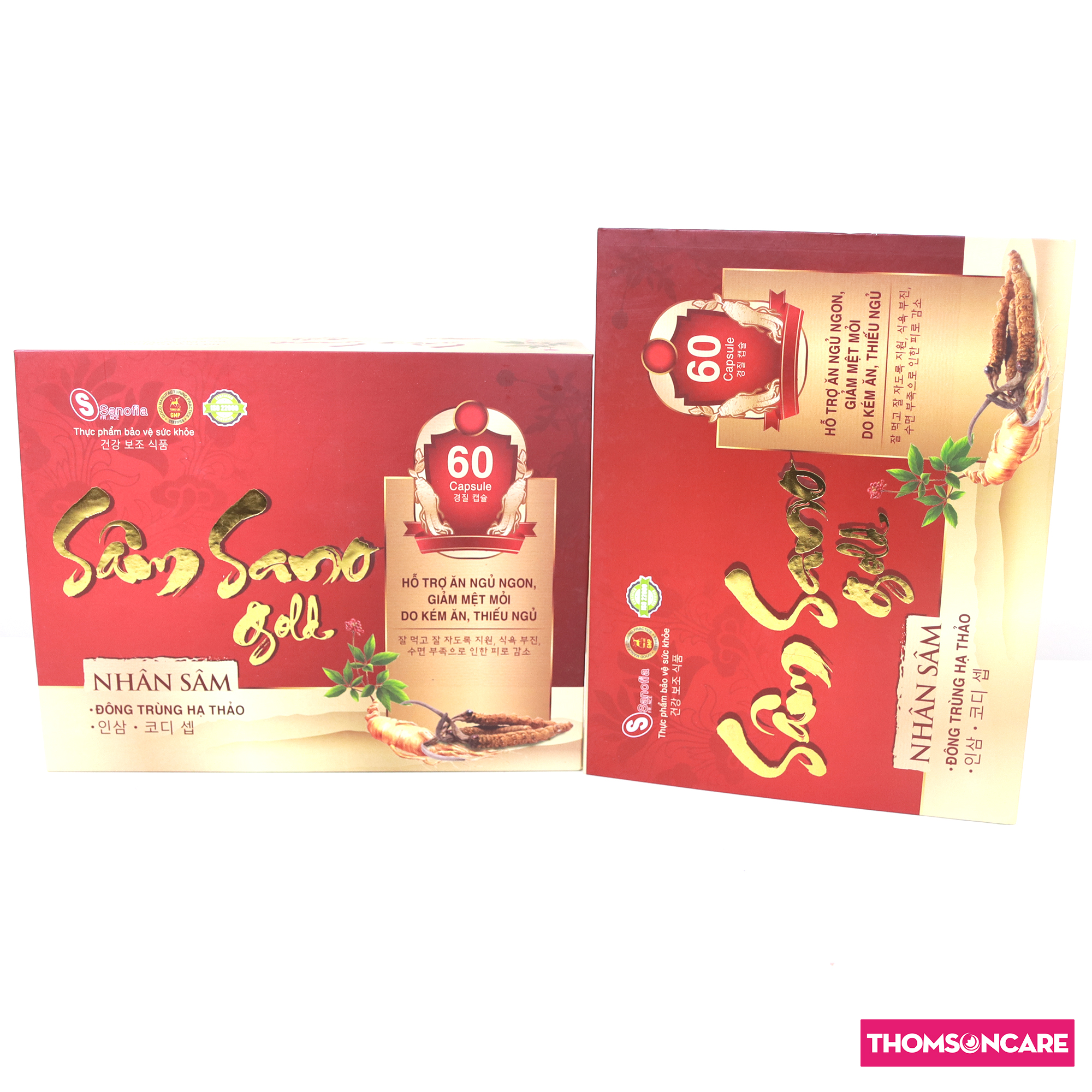Viên ăn ngon Sâm Sano Gold Sanofia, giúp ăn ngon miệng, ngủ sâu giấc, giảm mệt mỏi từ nhân sâm - Hộp 60 viên Thomsoncare