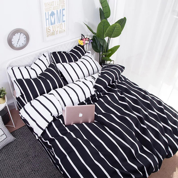 Bộ Chăn Ga Gối Cotton Basic - Sọc Đen Trắng