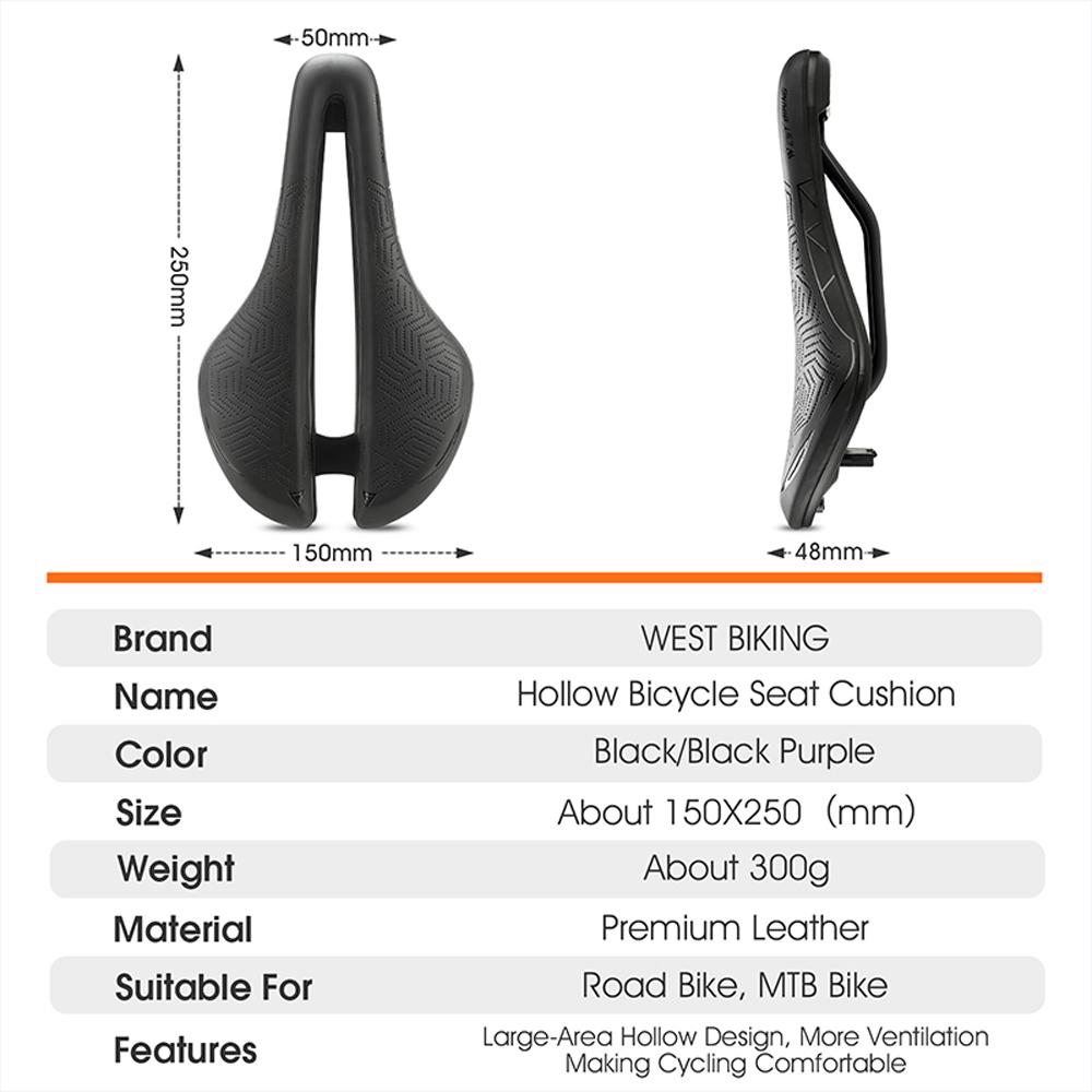 WEST BIKING Hollow Breathable Bike Saddle Bicycle Seat Soft Cycling Cushion PU Waterproof Bike Saddle Cycling Accessorry