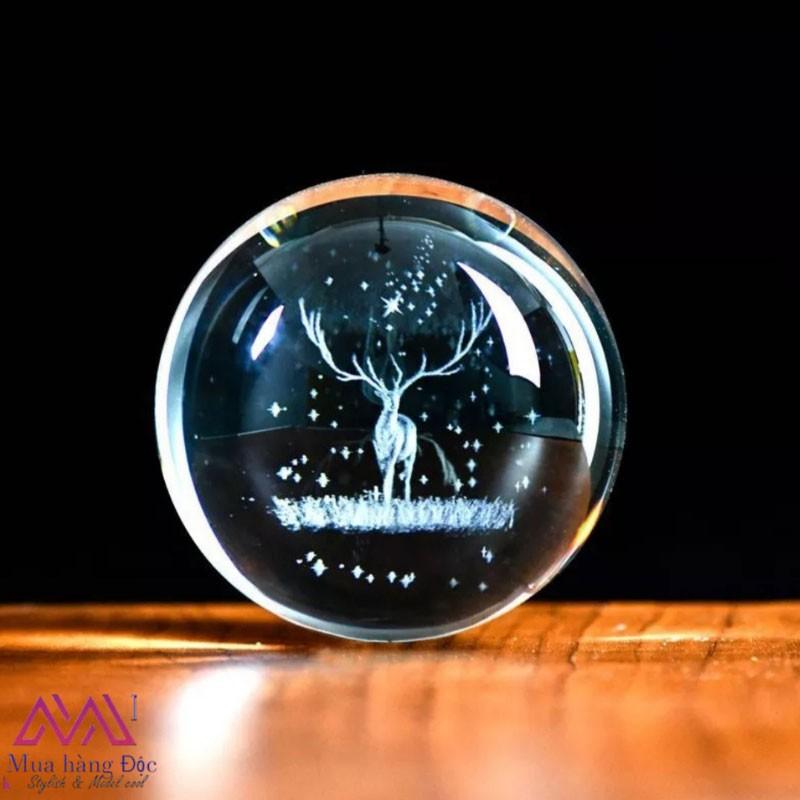 Bộ Quà Tặng Quả Cầu Pha Lê Danledion Khắc Laser 3D LED Chú Hươu
