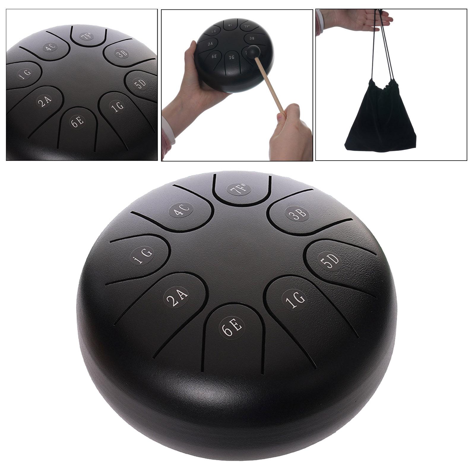 8 Notes 6in Steel Tongue Drum Standard G Key with Music Book Gift Black