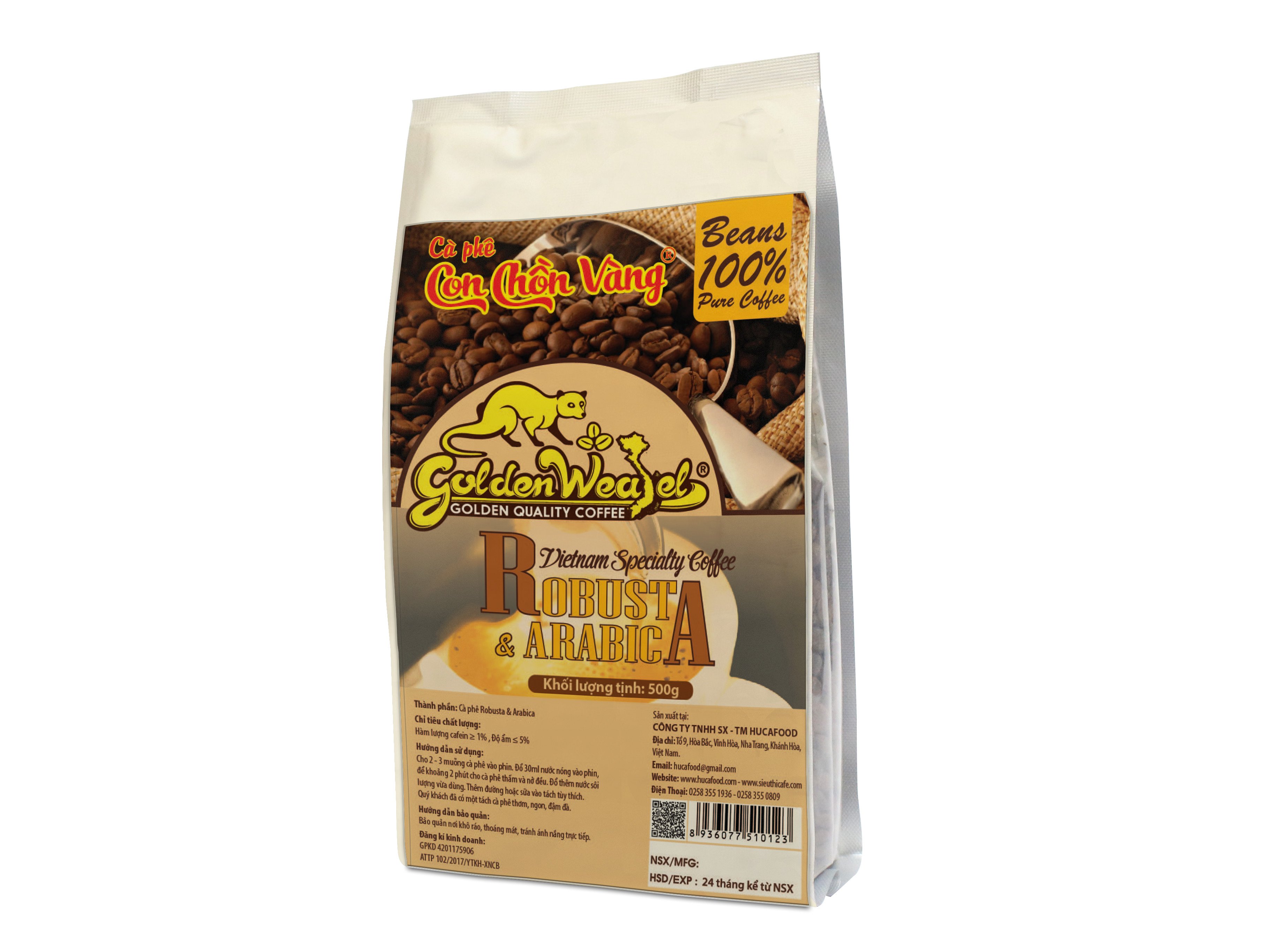 Cà Phê Mix Hạt Arabica &amp; Robusta Rang Mộc 100% Con Chồn Vàng - Huca Food