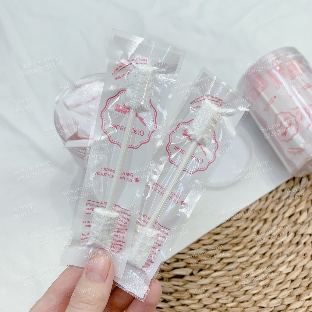 Hộp 30 gạc rơ lưỡi tiệt trùng dạng que và Vcool, que gạc rơ lưỡi thần thánh an toàn vệ sinh cho bé