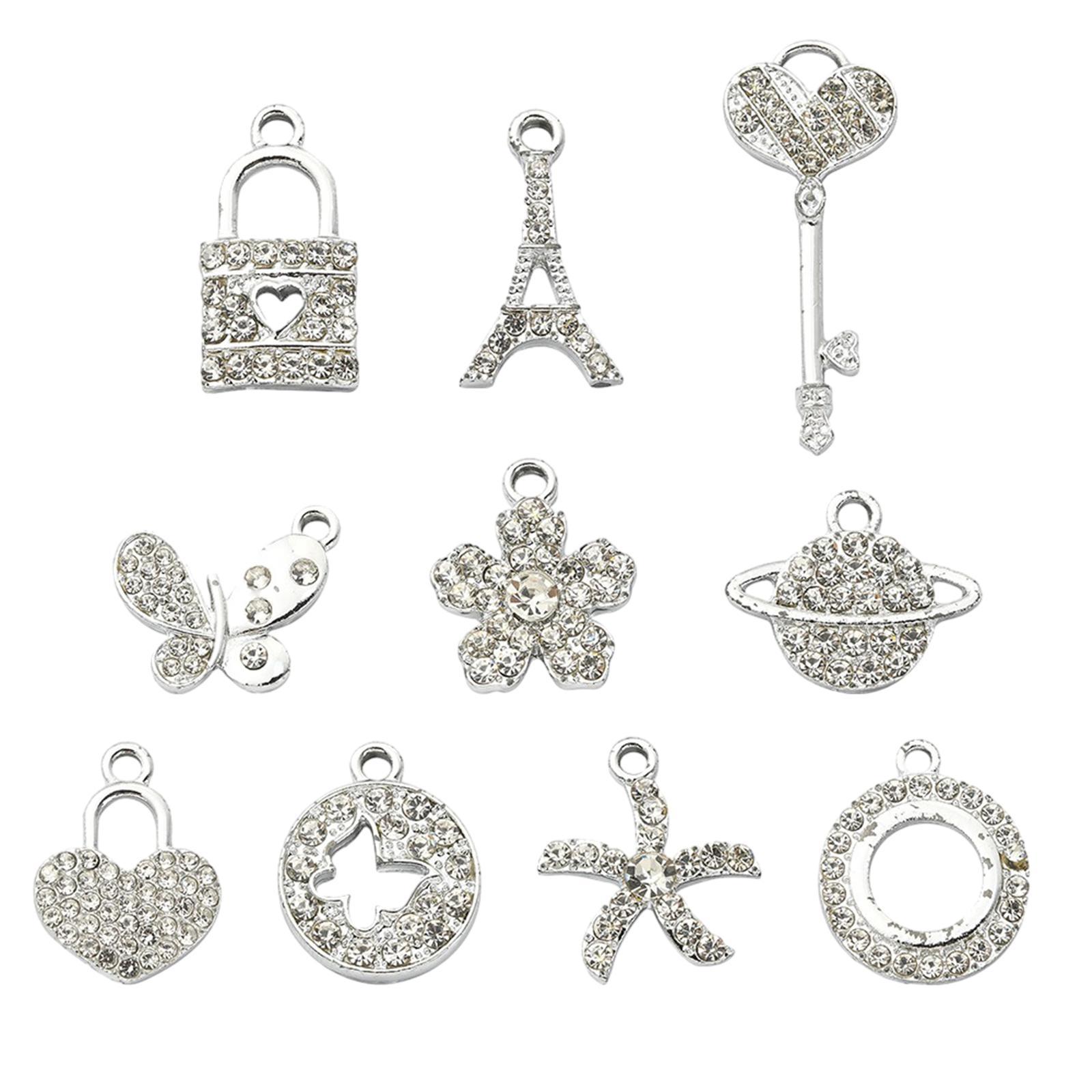 10 Pieces Rhinestone Charms Pendants Alloy for Jewelry Making for DIY Crafts