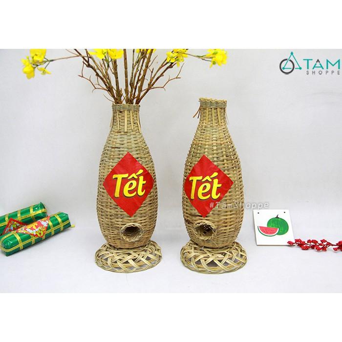 Lọ hoa Tết bằng tre handmade Lợp bắt cá C36cm MTL-LHOA-60
