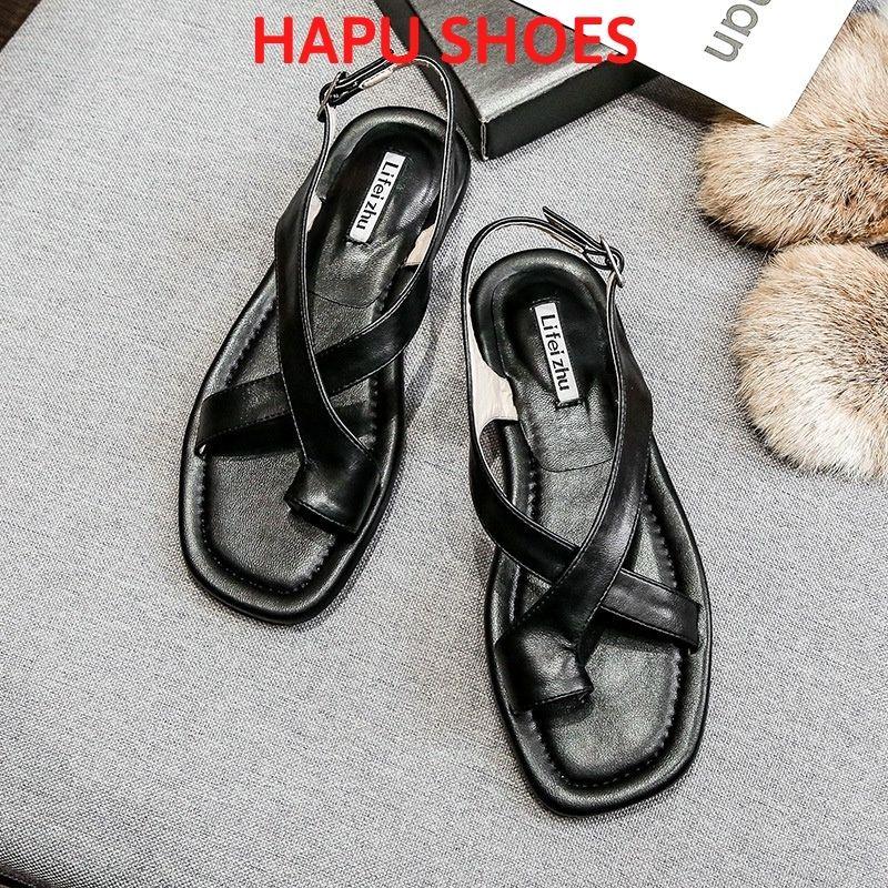 Dép Sandal nữ xỏ ngón đế bệt, dép thời trang quai hậu nữ 2 quai chéo