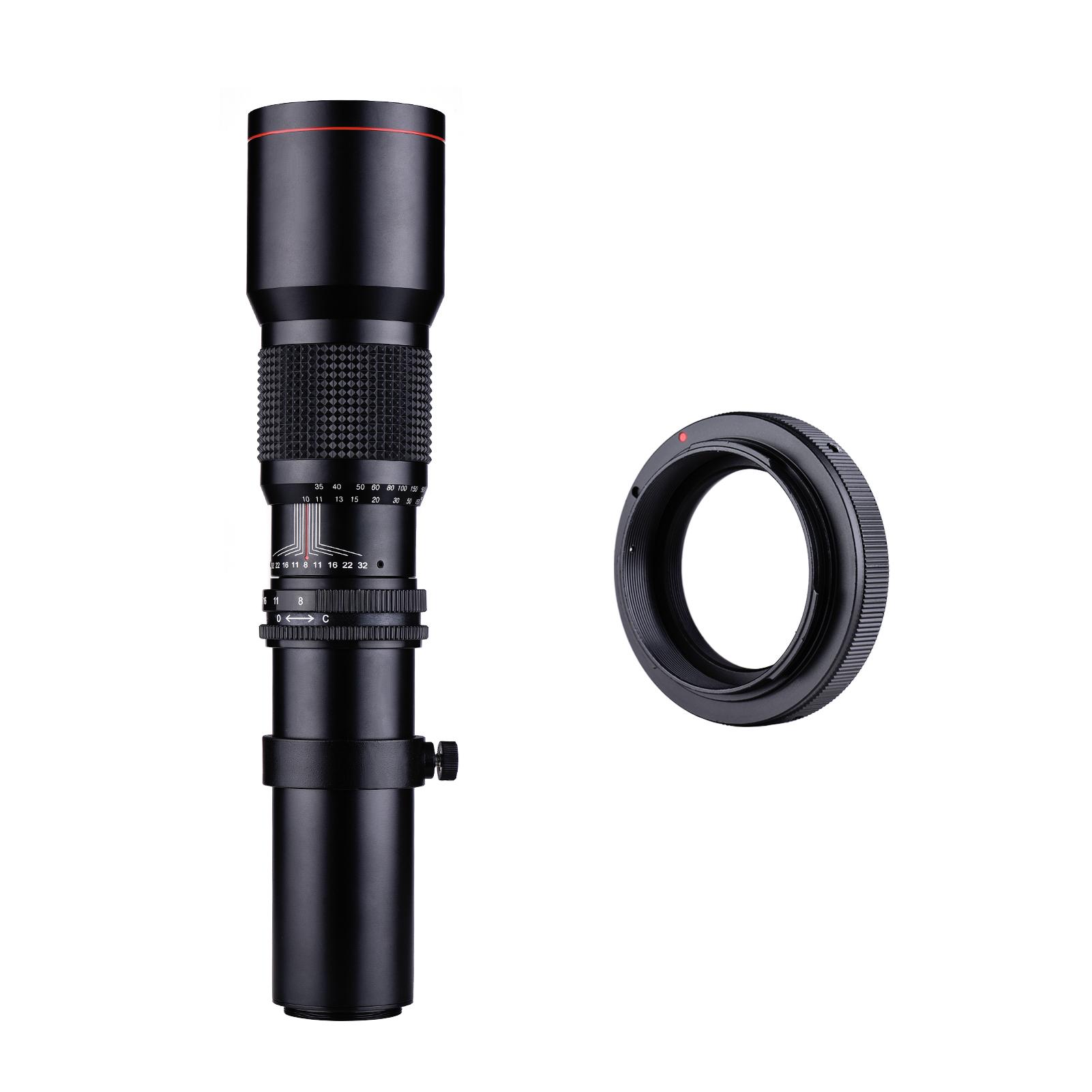 500mm F/8.0-32 Multi Coated Super Telephoto Lens Manual Zoom + T-Mount to EF-Mount Adapter Ring Kit Replacement for