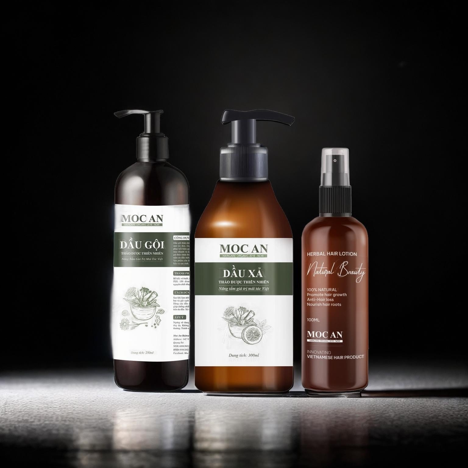 Combo Dầu Gội Thảo Dược Dầu Xả Dừa Bưởi Non Tinh Dầu Bưởi Xịt Tóc Natural Beauty Mộc Ân Haircare