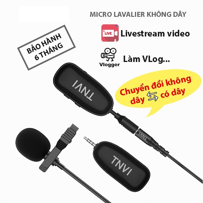 Mic lavalier-TNVI cài áo không dây cho điện thoại , mic live stream , quay video, ghi âm, Vlog Tương thích smartphone, máy ảnh, máy quay, PC, laptop kèm Giá đỡ điện thoại,Đèn Livestream Để Bàn 2 Kẹp  siêu bền tiện dụng xoay 270 độ - Hàng chính hãng