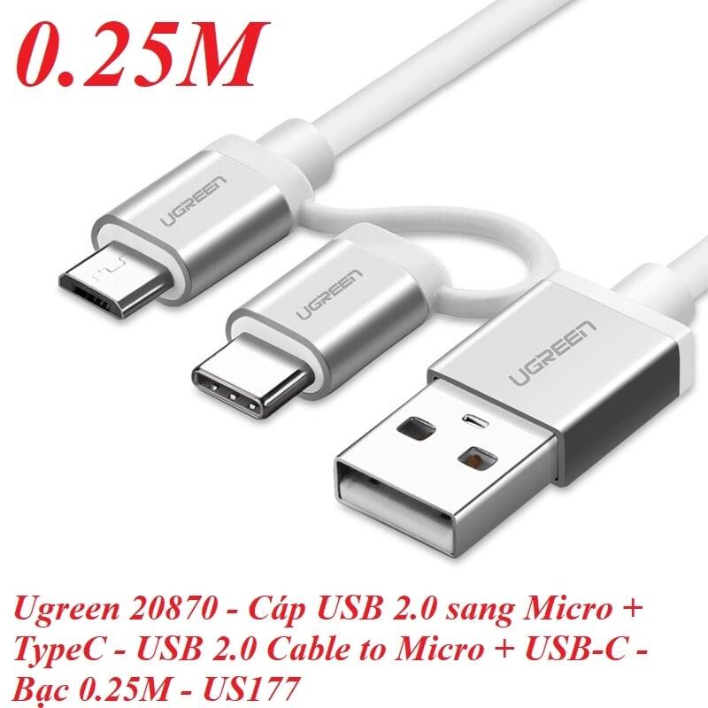 Ugreen UG20870US177TK 0.25M màu trắng Dây USB 2.0 sang Type-C đầu nhôm - HÀNG CHÍNH HÃNG