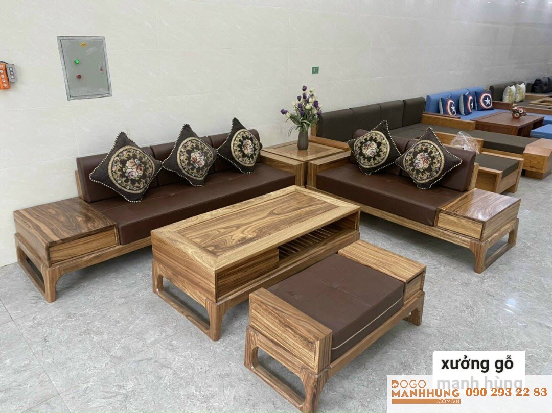 Bộ sofa gỗ hương xám size lớn 2 văng G91