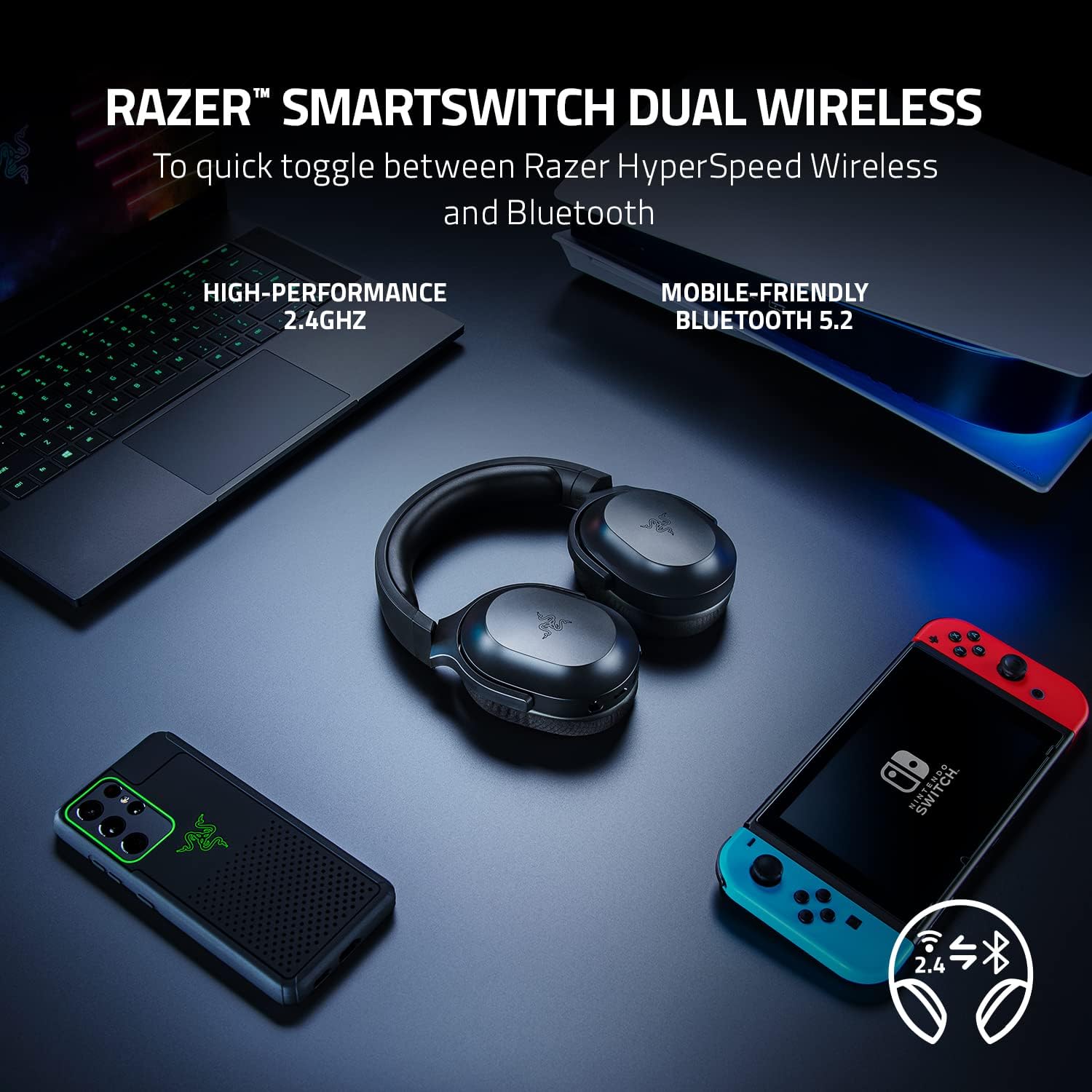 Tai nghe có khung choàng đầu kết hợp không dây Razer Barracuda X