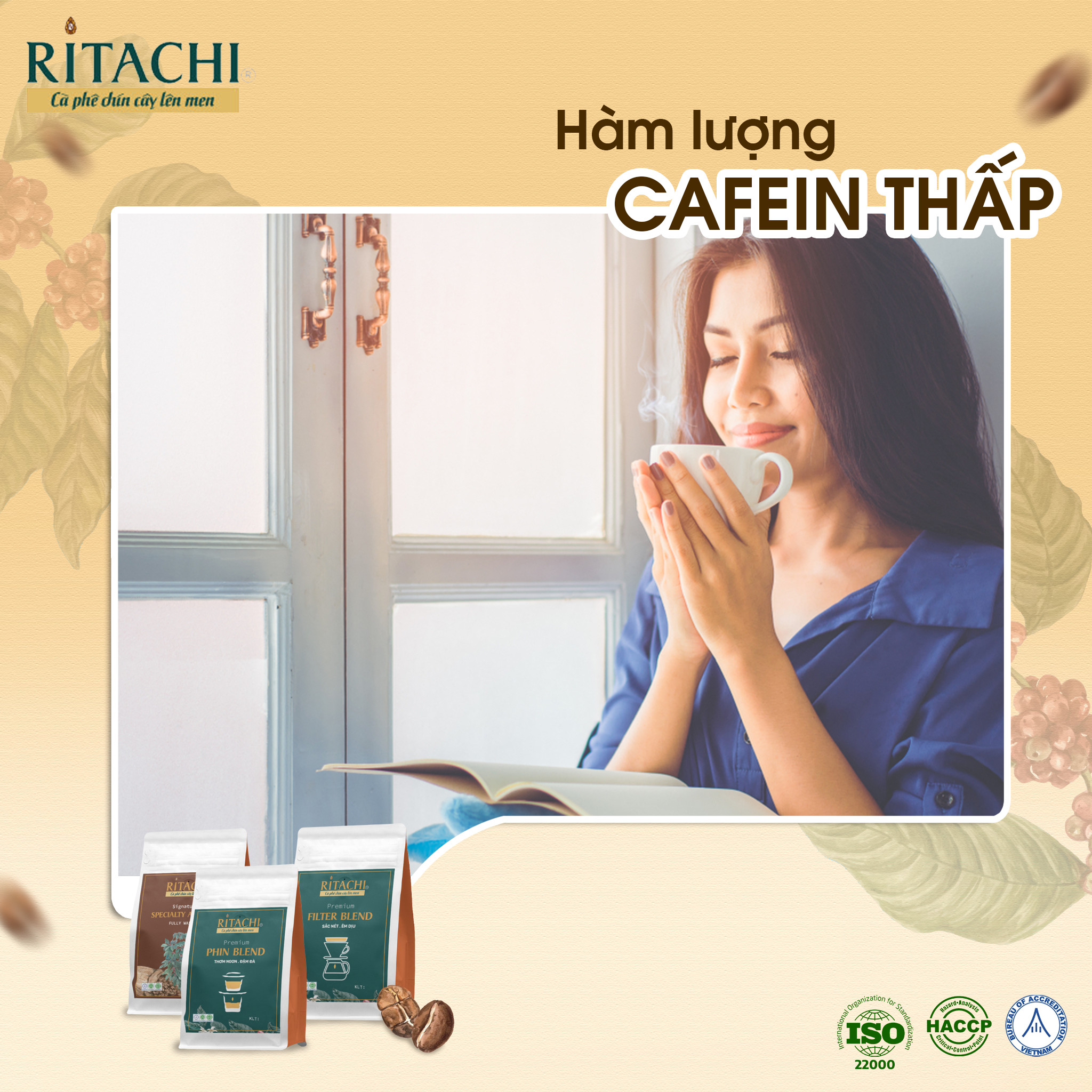 Cà Phê Nguyên Chất Lên Men Tự Nhiên Ritachi, Cà Phê Phin Blend vị Đậm Đà, 100% Rang Mộc, Pha Máy, Pha Phin 500gr