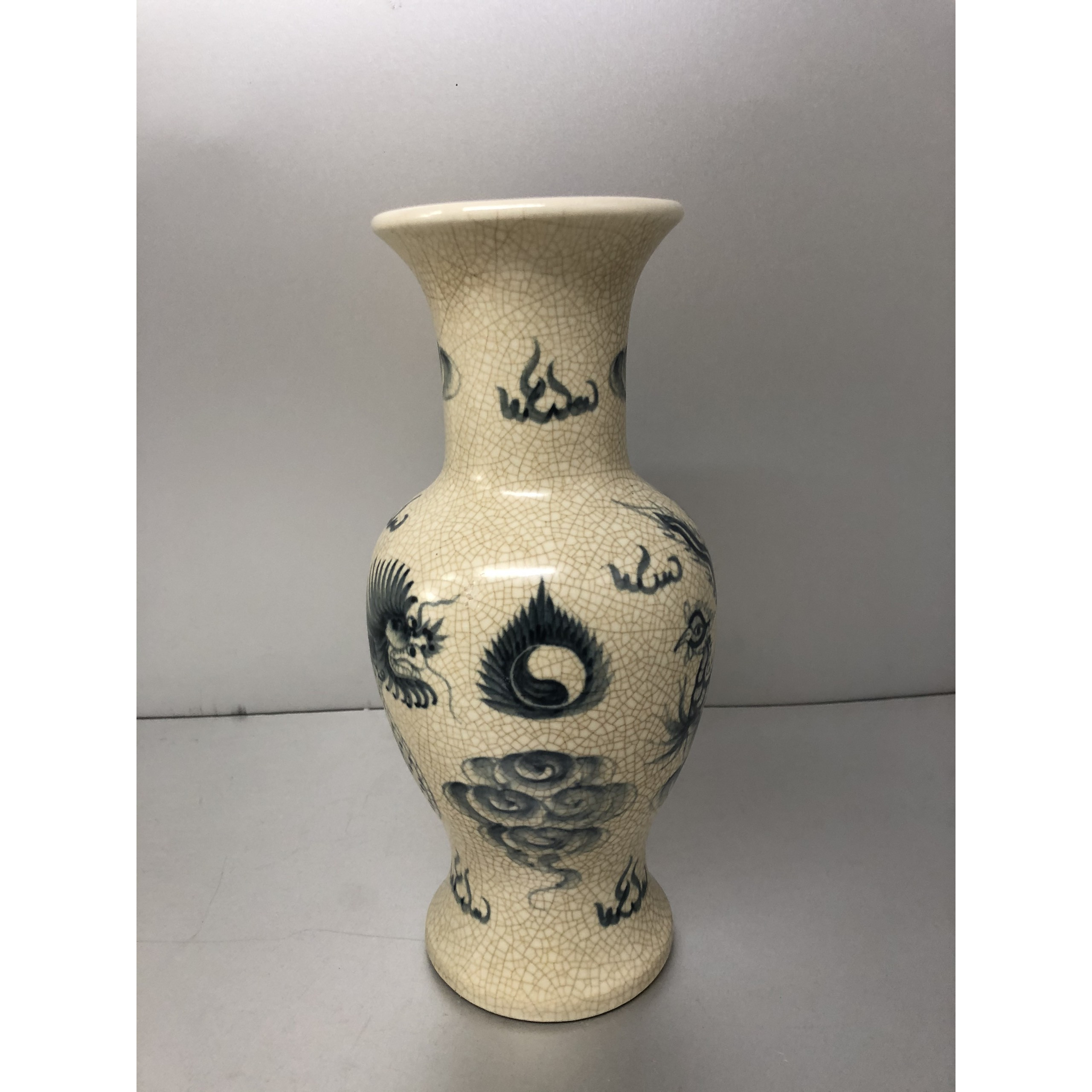 Lọ hoa men rạn vẽ rồng phượng, mẫu lọ đùi dế - BH02